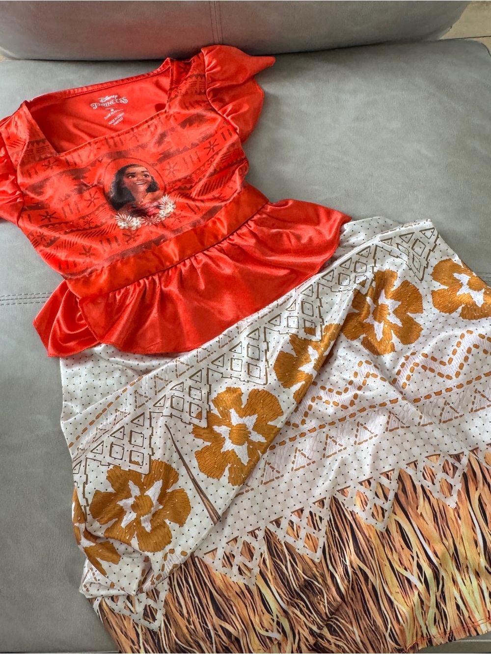 Disney Moana Red Peplum Pajama Nightgown with White and Gold Floral Skirt